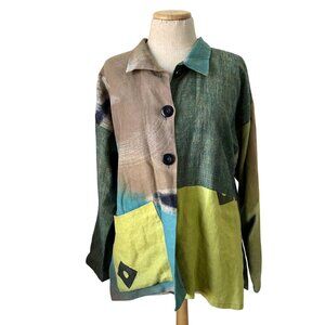 Farley Women's Sz Medium Abstract Color block Linen Button-Up Jacket
